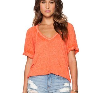 FREE PEOPLE Neon Orange V-Neck Tee